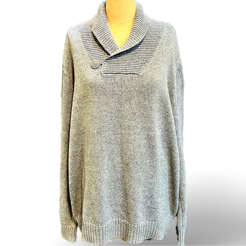 GAP new 100% cotton marled Heather gray knit sweater shawl Henley collar XXL